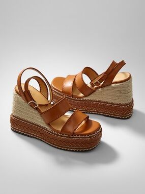 Castaner Tan Leather Espadrille Wedge Sandals